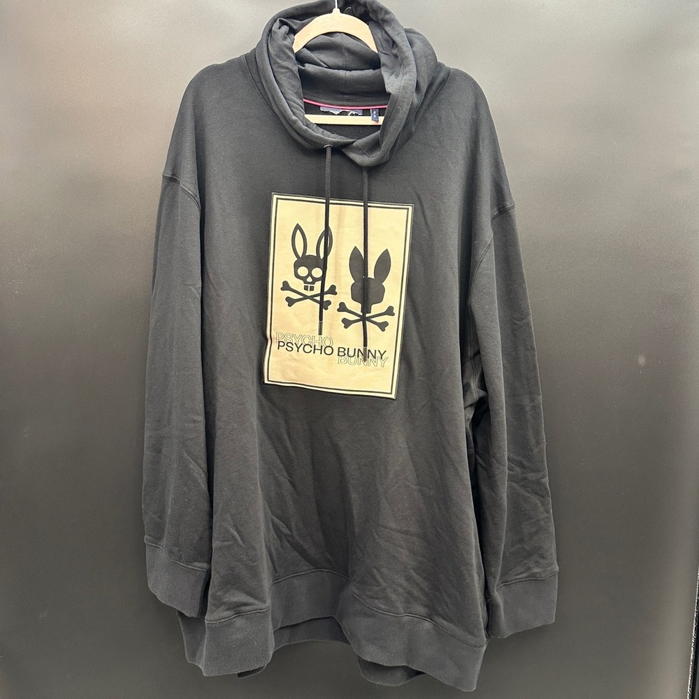 Psycho Bunny Mens Black Graphic Logo Pullover Hoodie Size 4XL 4X-Large Cotton
